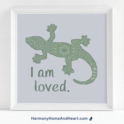 Australian Animal - Gecko - I Am Loved - Affirmation Cross Stitch Pattern