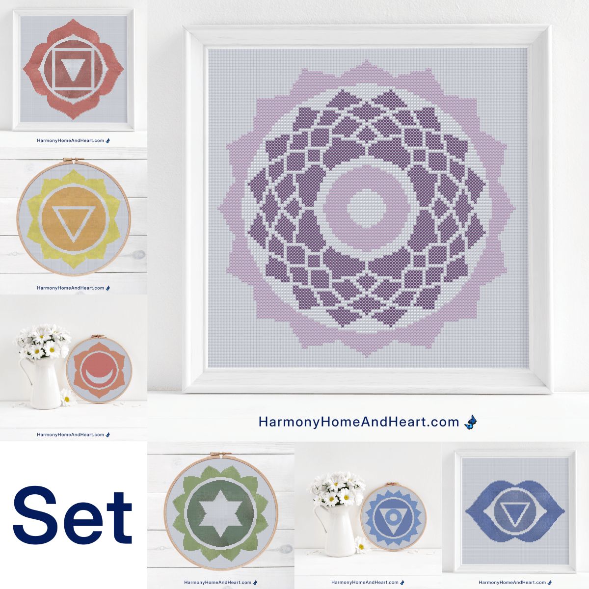 Set of Seven Chakras Cross Stitch Patterns - Save Over 35% - Bundle Set of Seven Chakras Cross Stitch Patterns - Save Over 35% - Bundle