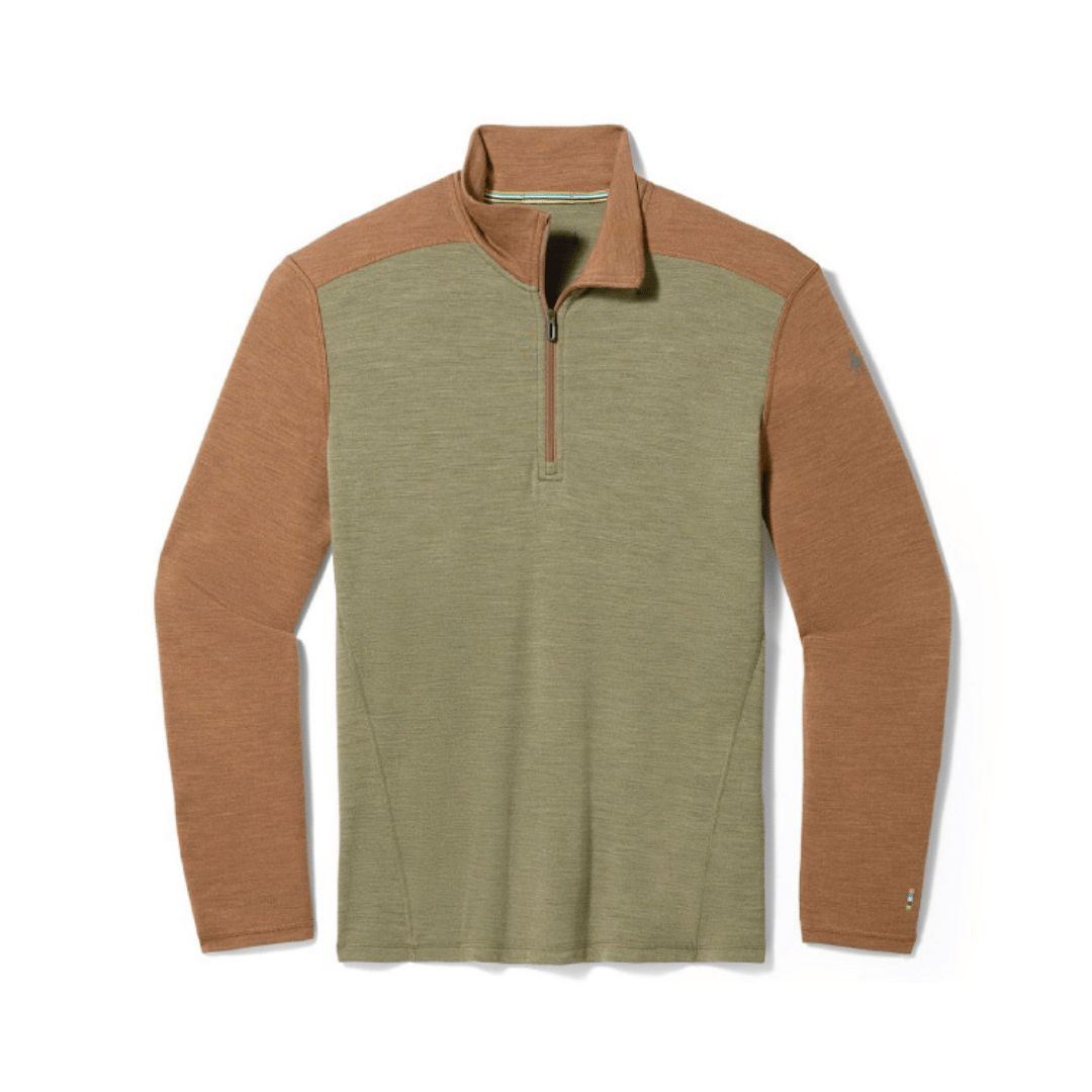 Smartwool CLASSIC 1/4 Zip Men&#39;s Longsleeve Baselayer Top, Color: Vert Mousse/Brun Renard, Size: S