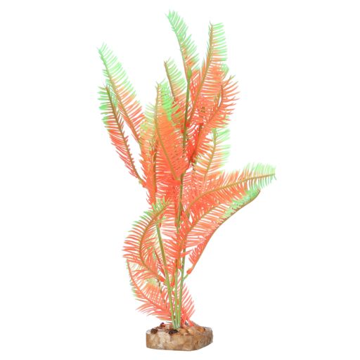 GloFish Plant Aquarium Décor  Green and Orange Large  Fluorescent Under Blue LED Light