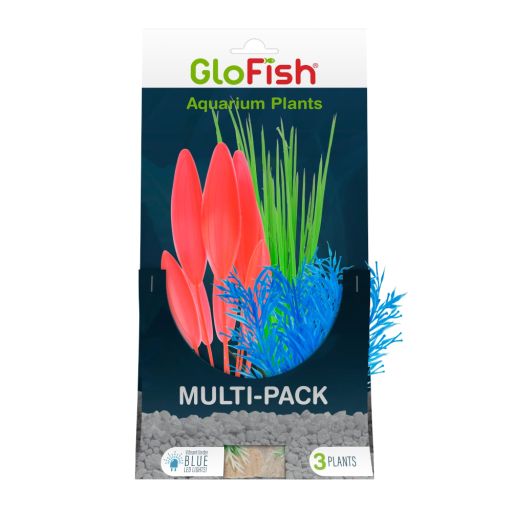 GloFish Fluorescent Color-Change Plastic Aquarium Plants  Set of 3  Blue  Red  Green