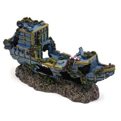 Penn-Plax Deco-Replicas Sunken Treasure Ship Aquarium Decoration – Small Resin