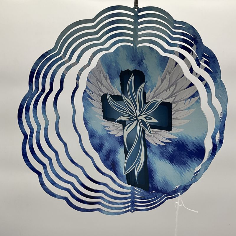 CROSS IN BLUE W/ANGEL WINGS SPINNER