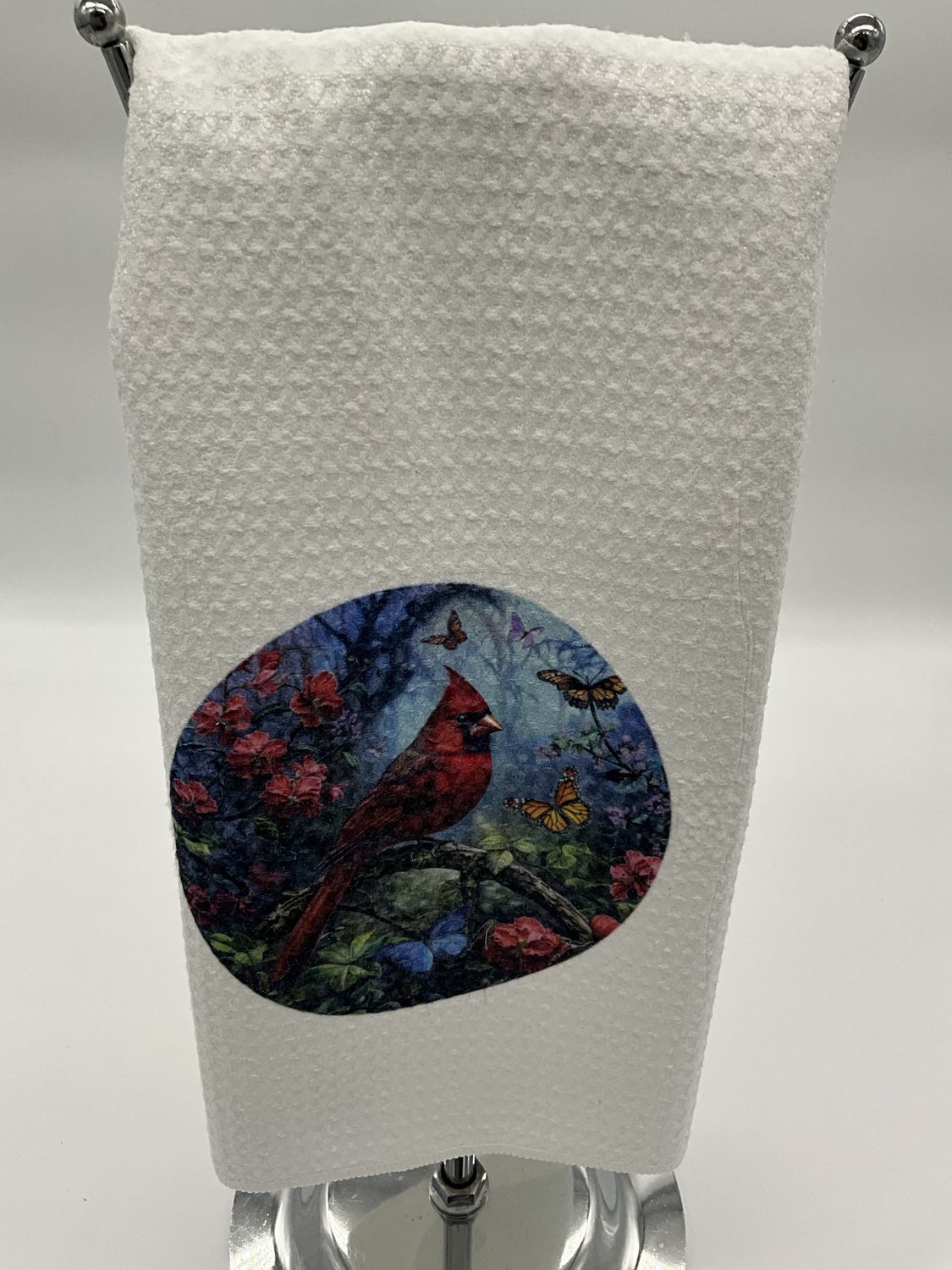 Cardinal with flowers towel
