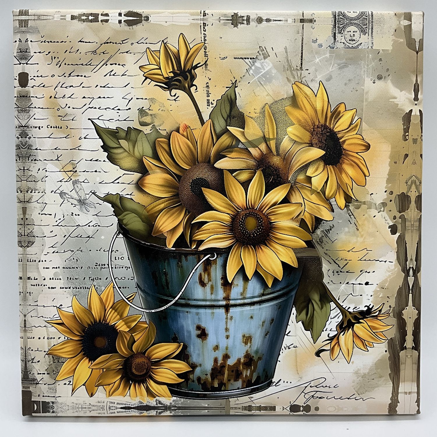 Sunflower canvas vintage/ pail