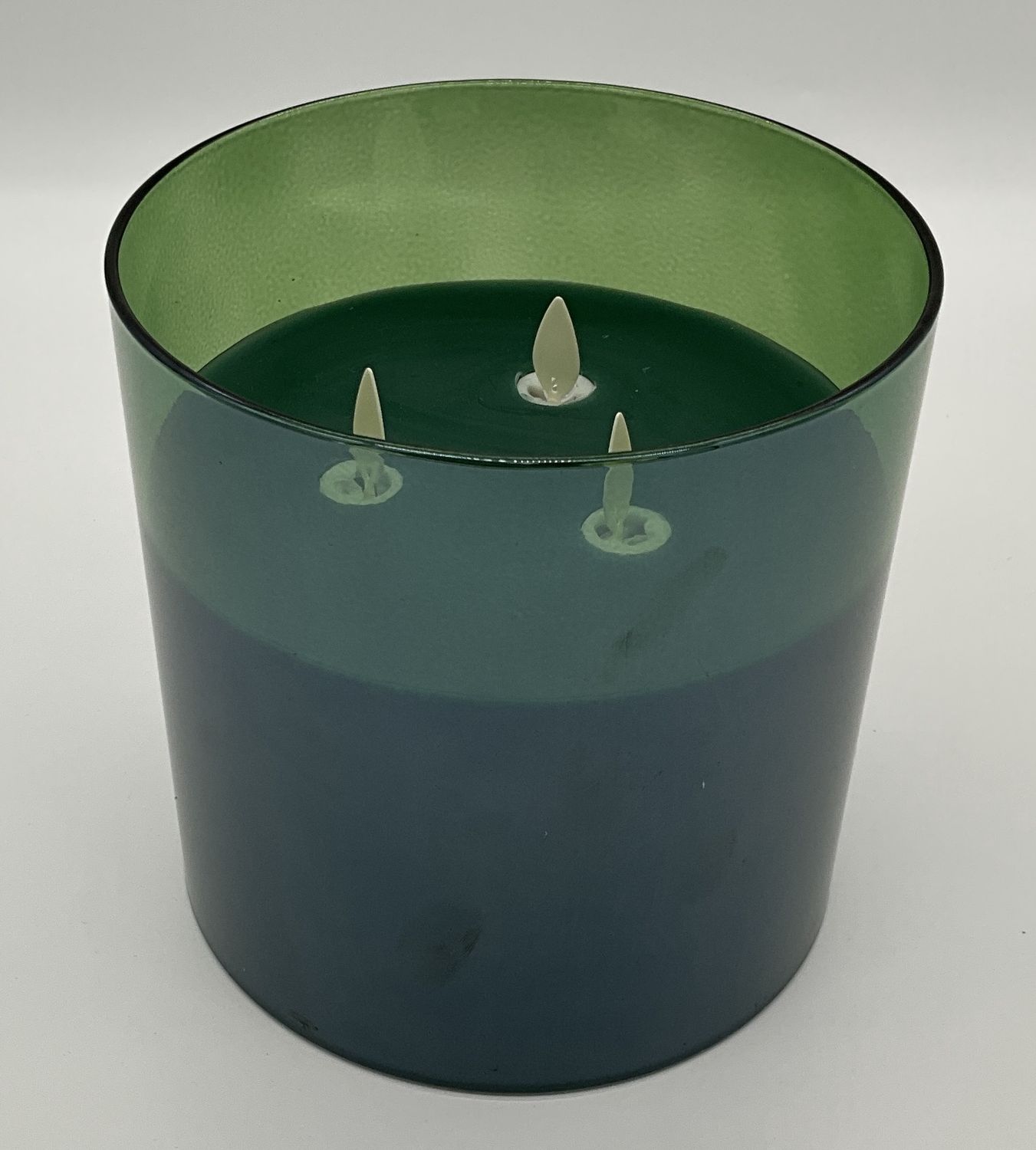 candle 3 wick lg glass flameless gr