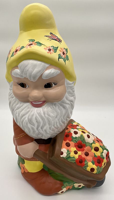 Gnome with wheelbarrow, pastel