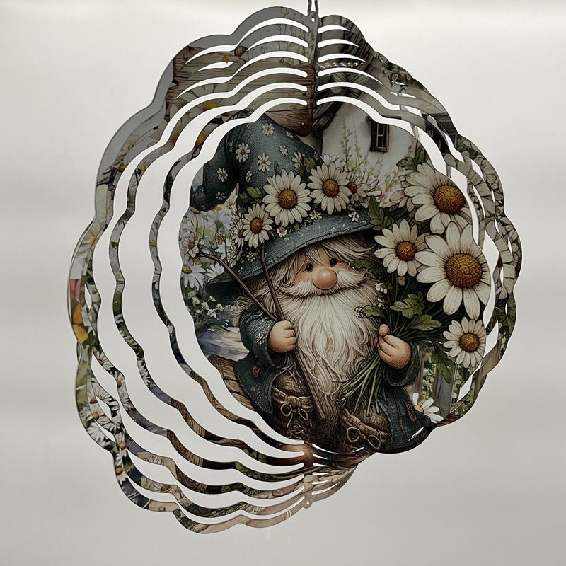 Gnome in blue  with white daisies, spinner
