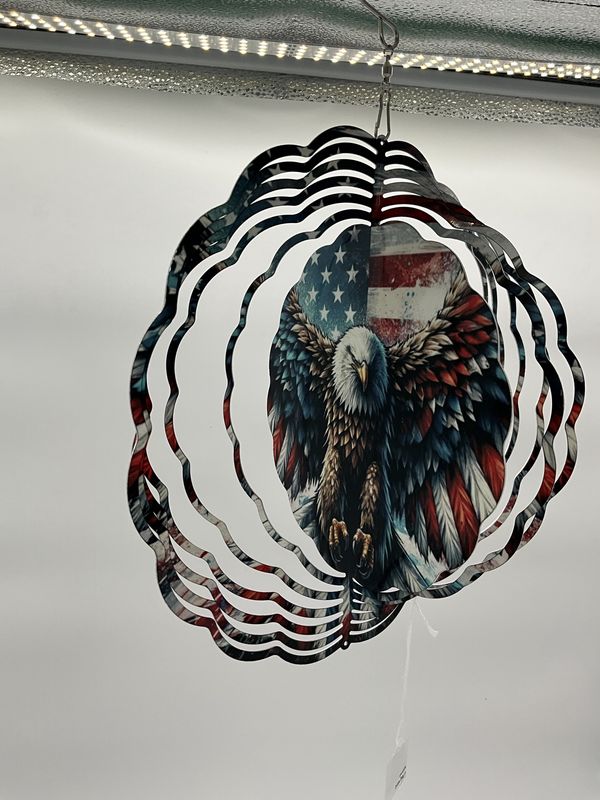 Eagle in front of flag wind spinner