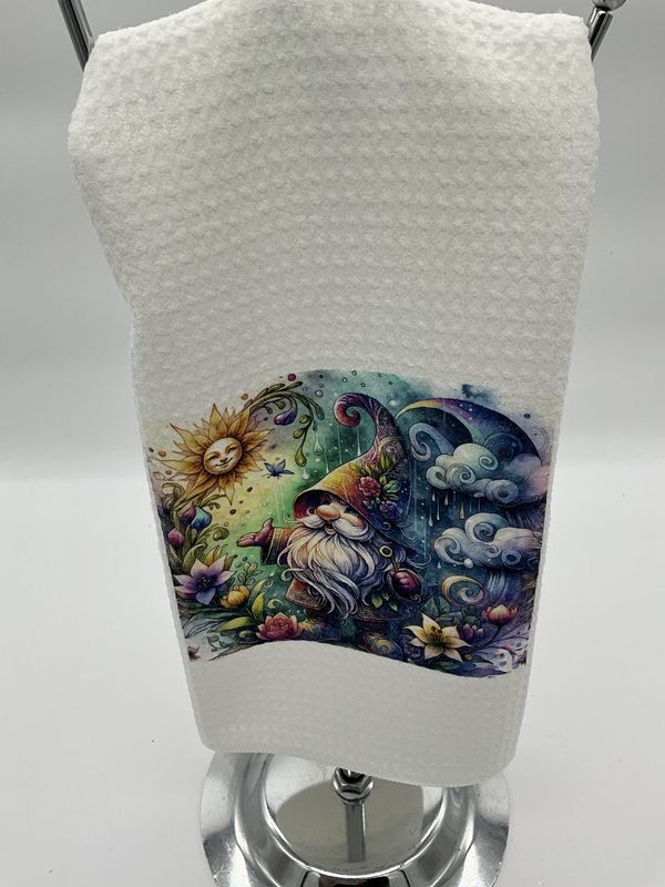 Gnome towel  w/sunshine. clouds, floral