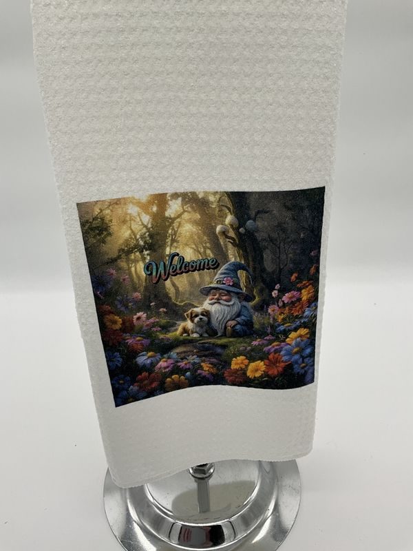 Gnome towel w/dog n floral