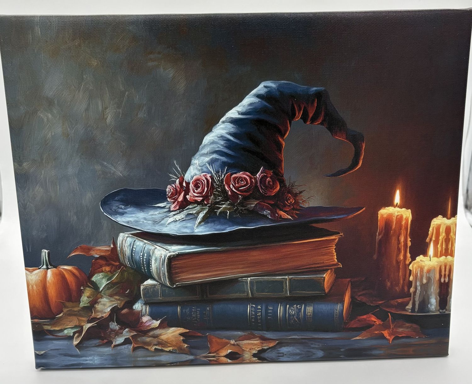 witch hat canvas w books candles