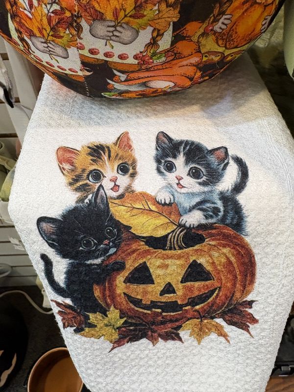 cats &amp; halloween pumpkin towel