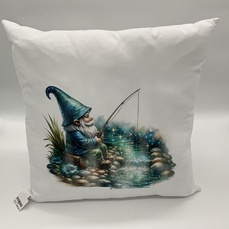 gnome fishing teal tones pillow