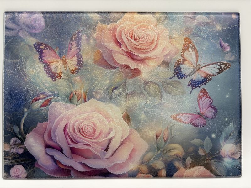 Roses and butterflies glass charcuterie