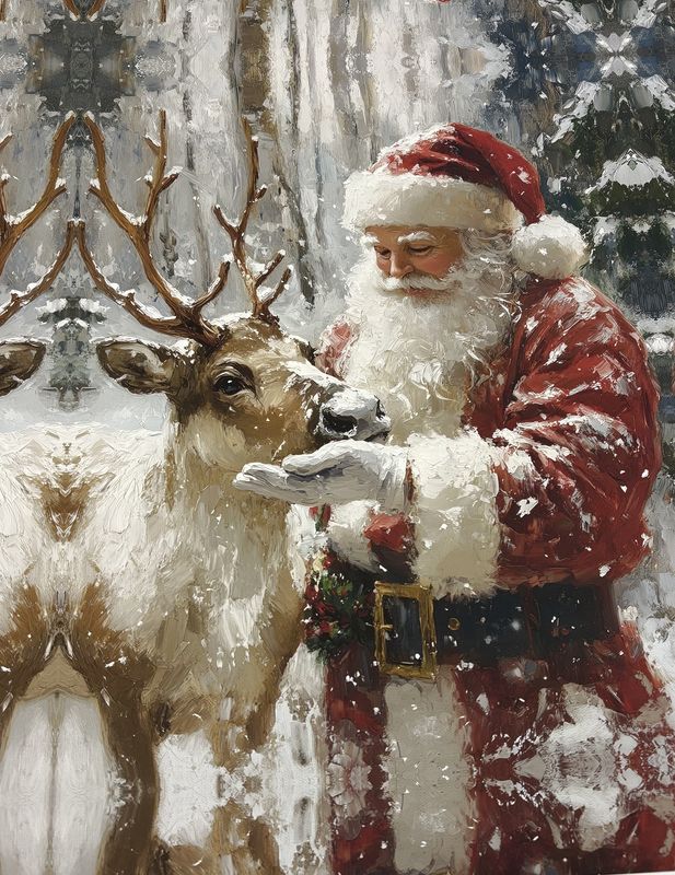 Santa w/deer canvas 11 X 14