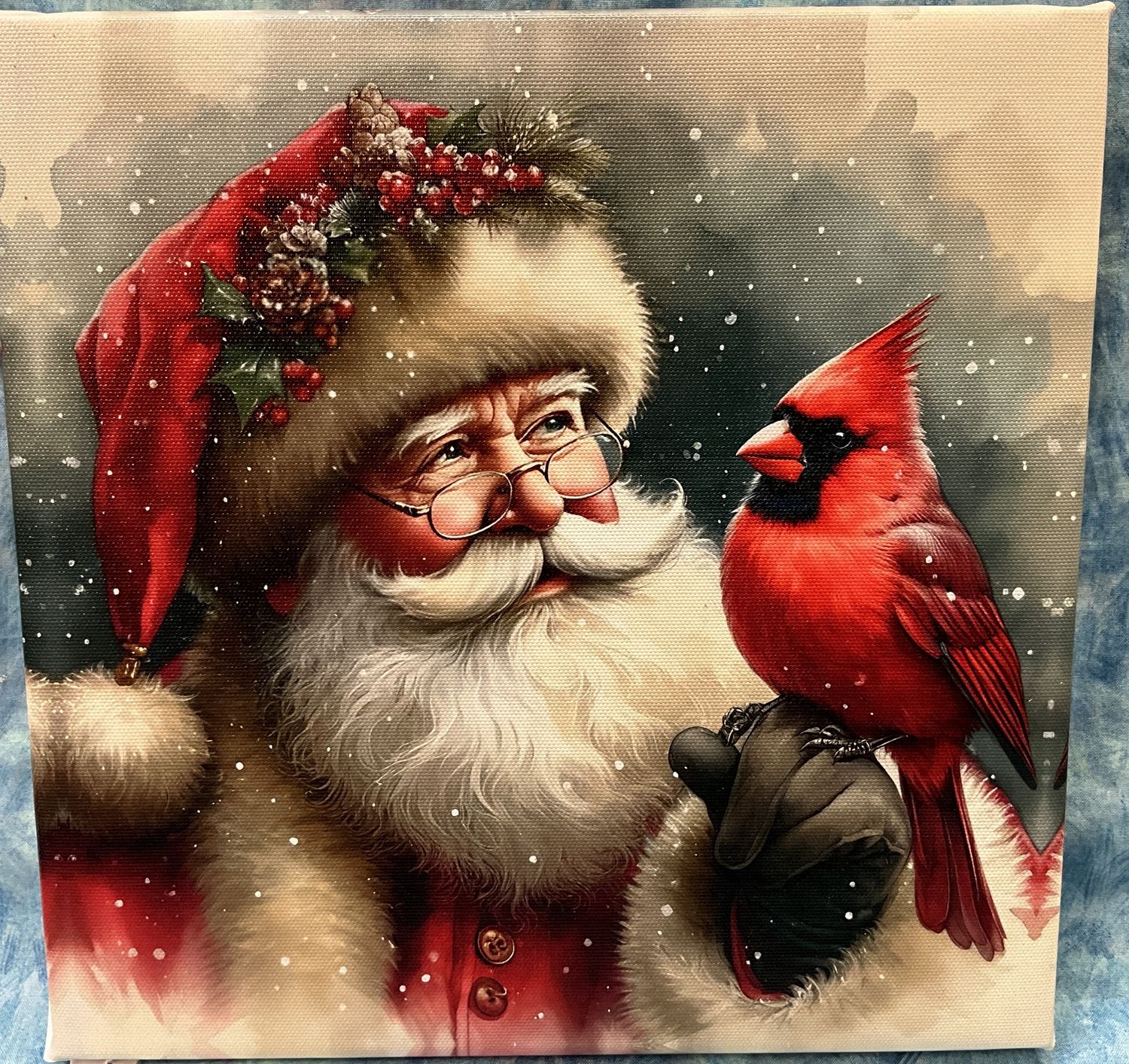 Santa w/cardinal canvas 10&quot;