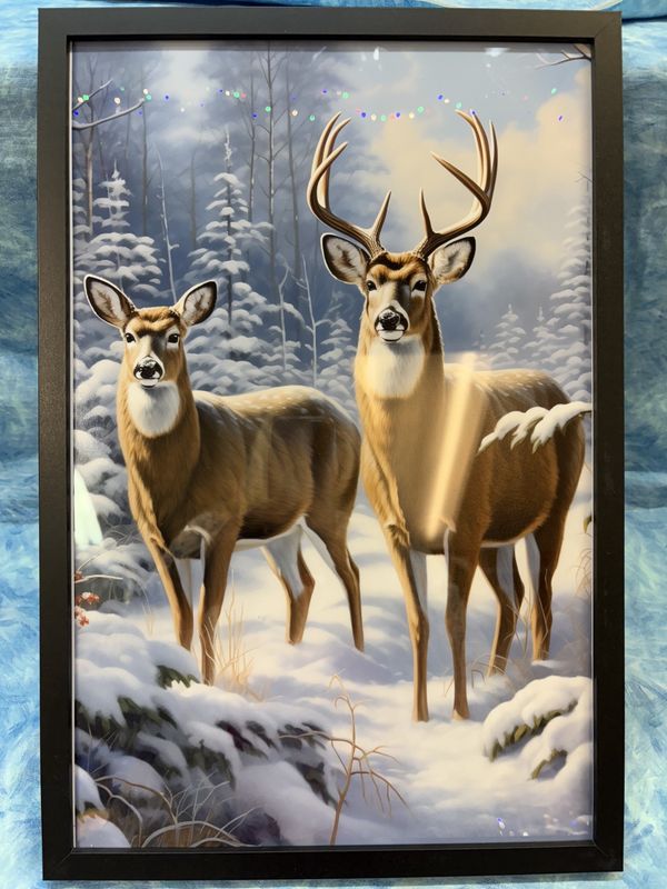 Deer winter scene framed
