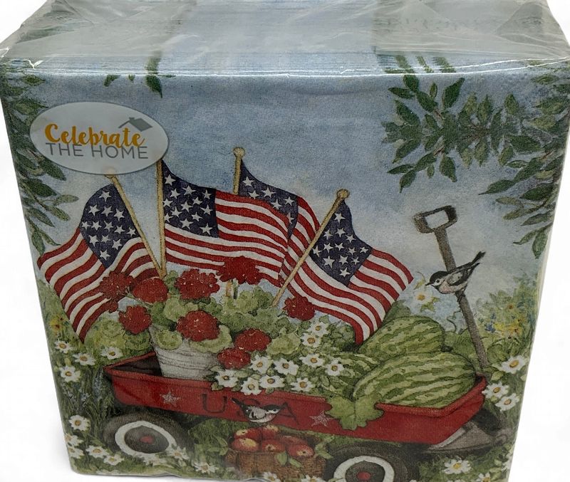 PATRIOTIC NAPKINS, FLAGS,  wagon, watermellow