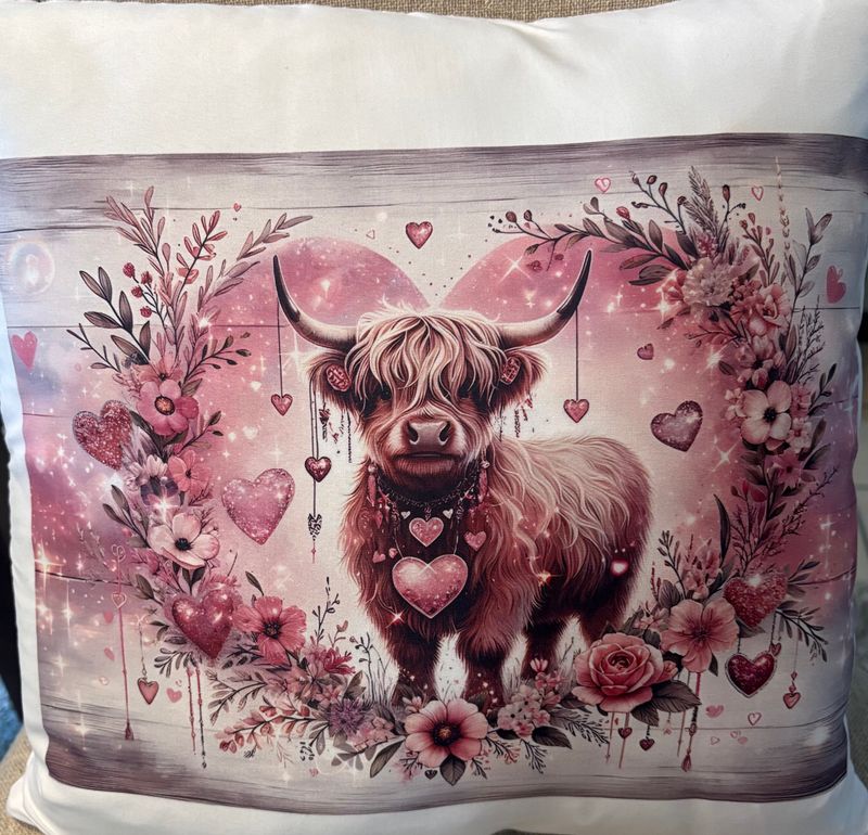 highlander calf/floral pillow