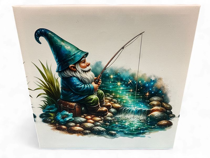 Gnome Fishing Along Shore Canvas Print