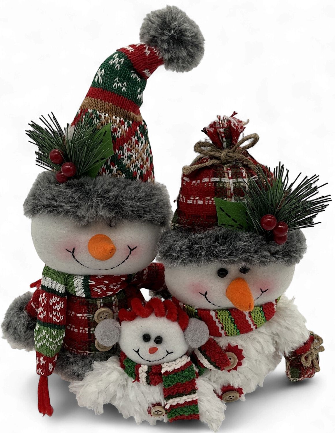 Snowman Family in Red/green in Fabric