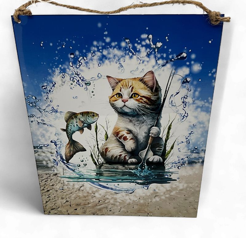 Kitty fishing metal sign