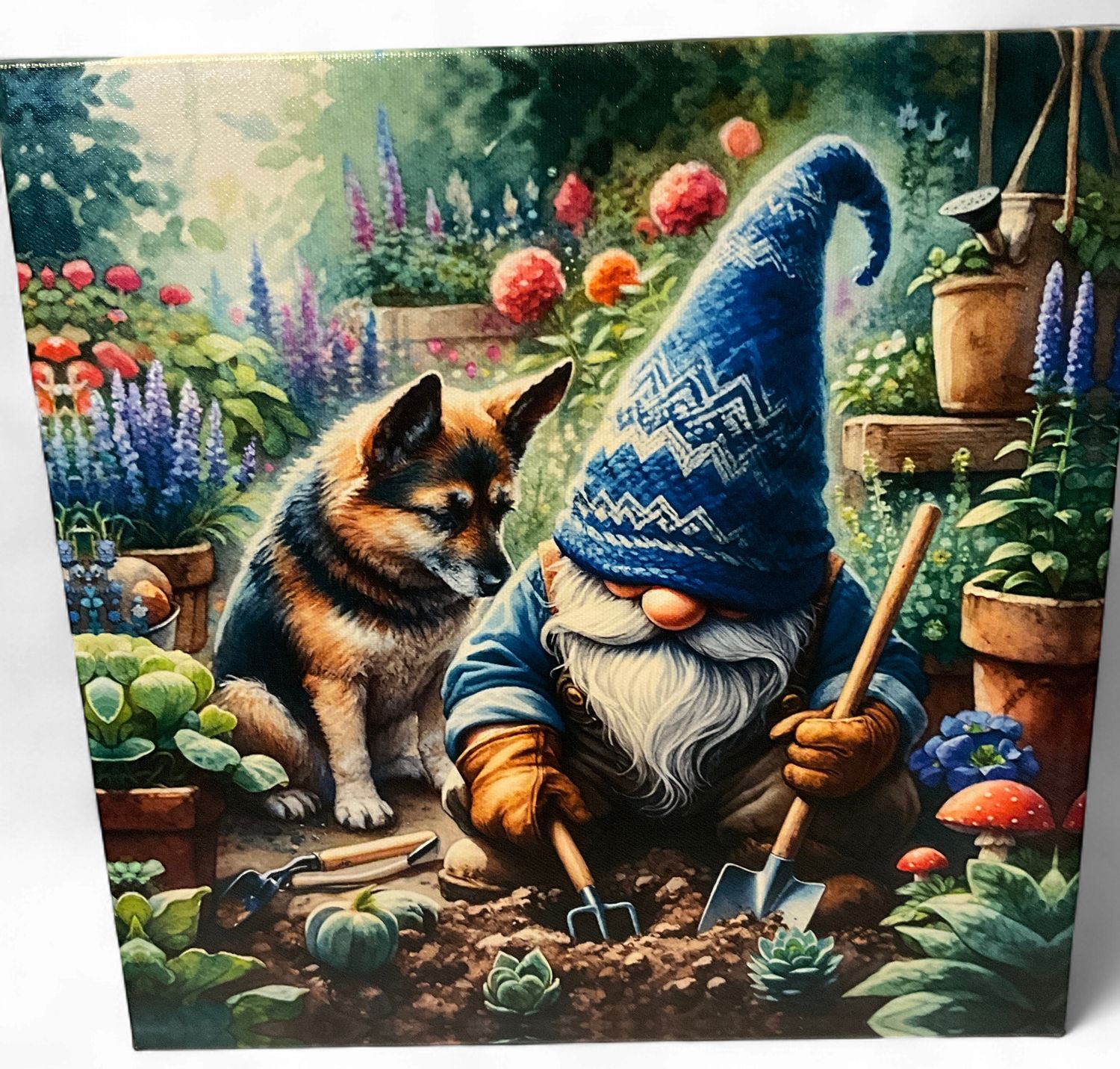Gnome Gardening with Dog Canvas