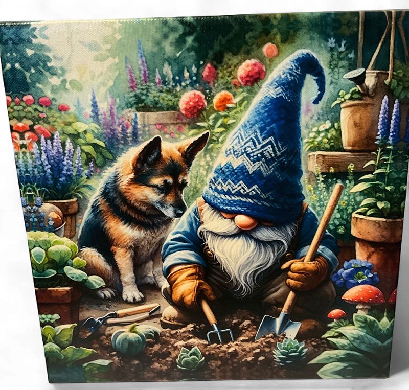 Gnome Gardening with Dog Canvas
