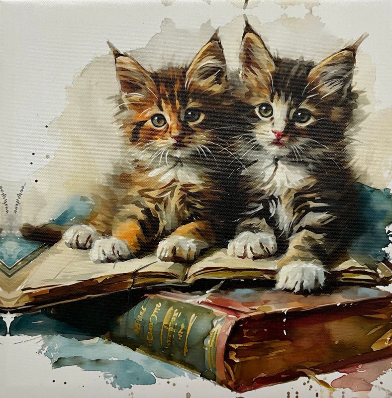 Kittens on Books Canvas