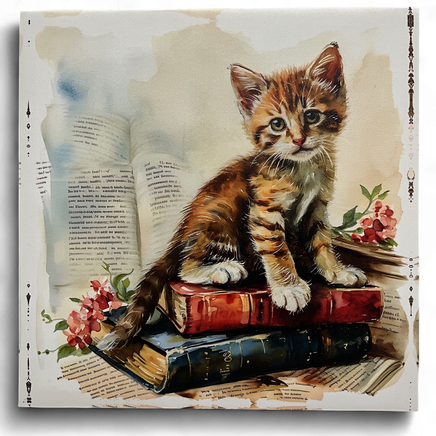 Kitty sitting on Books Canvas