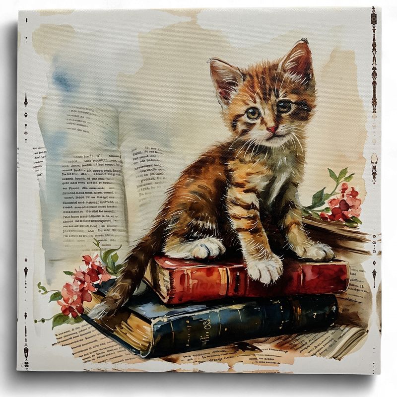 Kitty sitting on Books Canvas