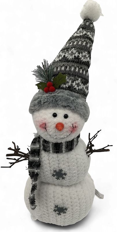 GREY SNOWMAN with Stick Arms