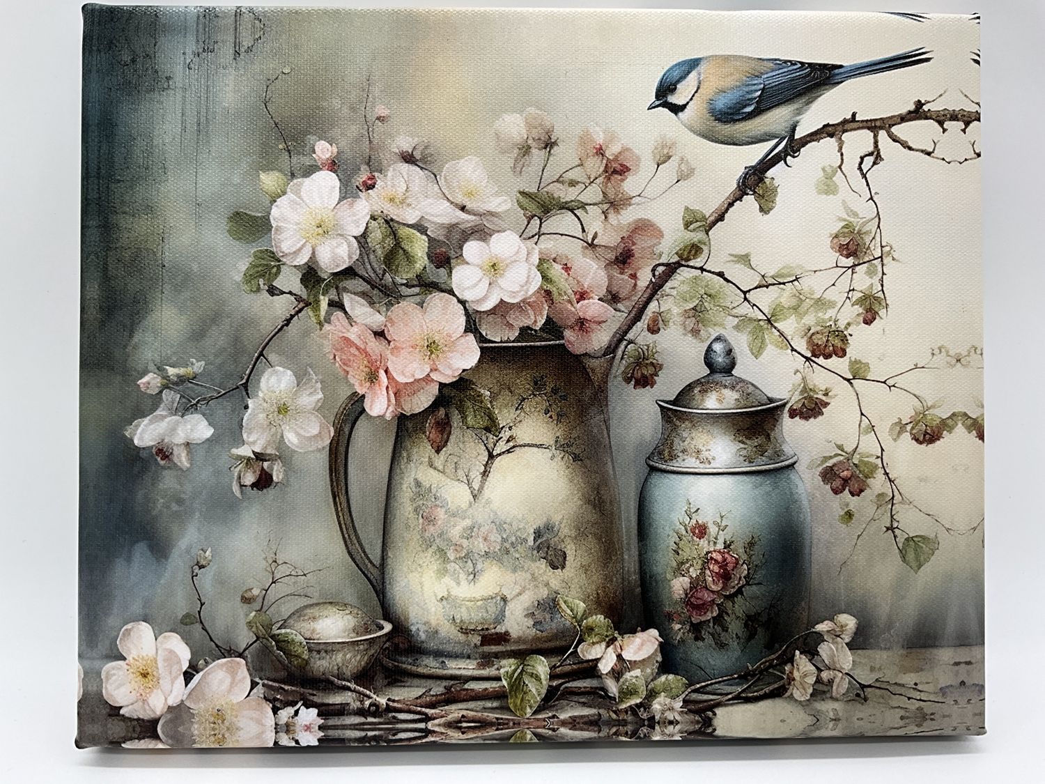 Canvas Victoria Bird and Vintge Pitcher