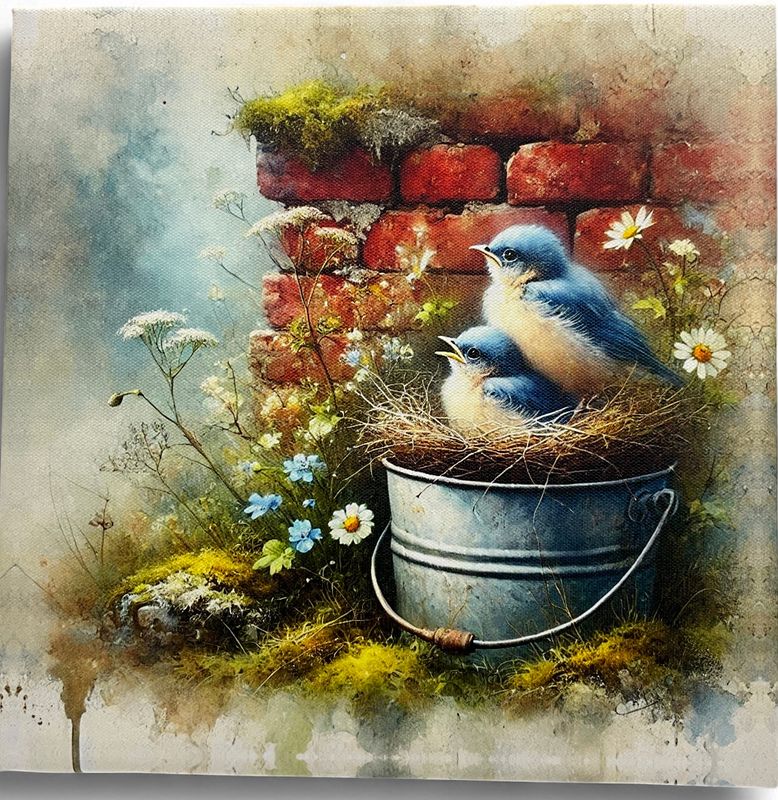 BIRDS BUCKET FLORAL CANVAS