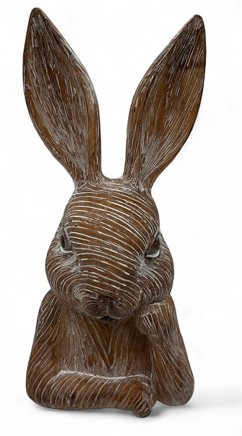 BUNNY THINKING WOODGRAIN STATUE