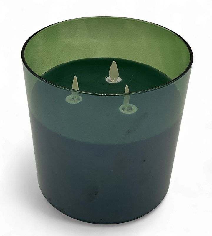 HOLLY GREEN 3 WICK FLAMELESS GLASS CANDLE