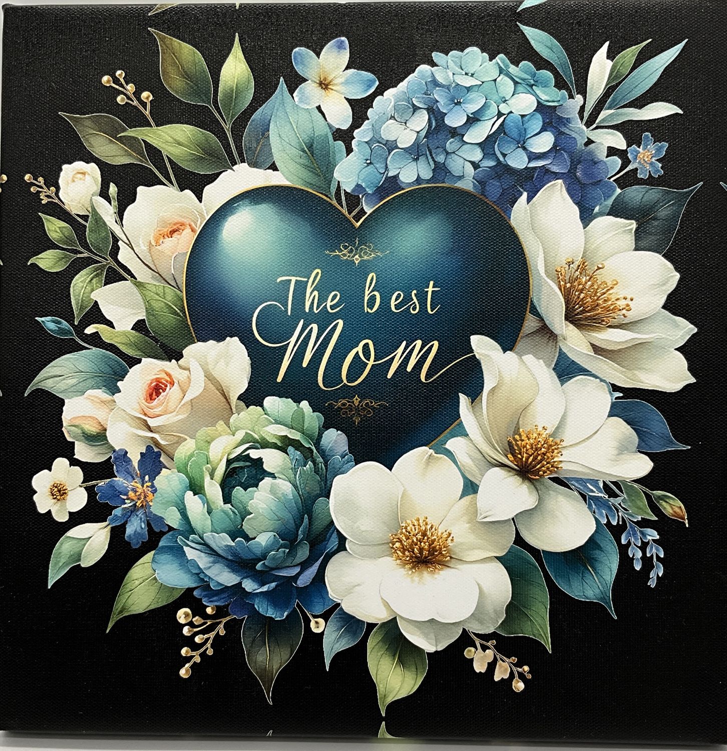 BEST MOM CANVAS FLORAL IN TEAL