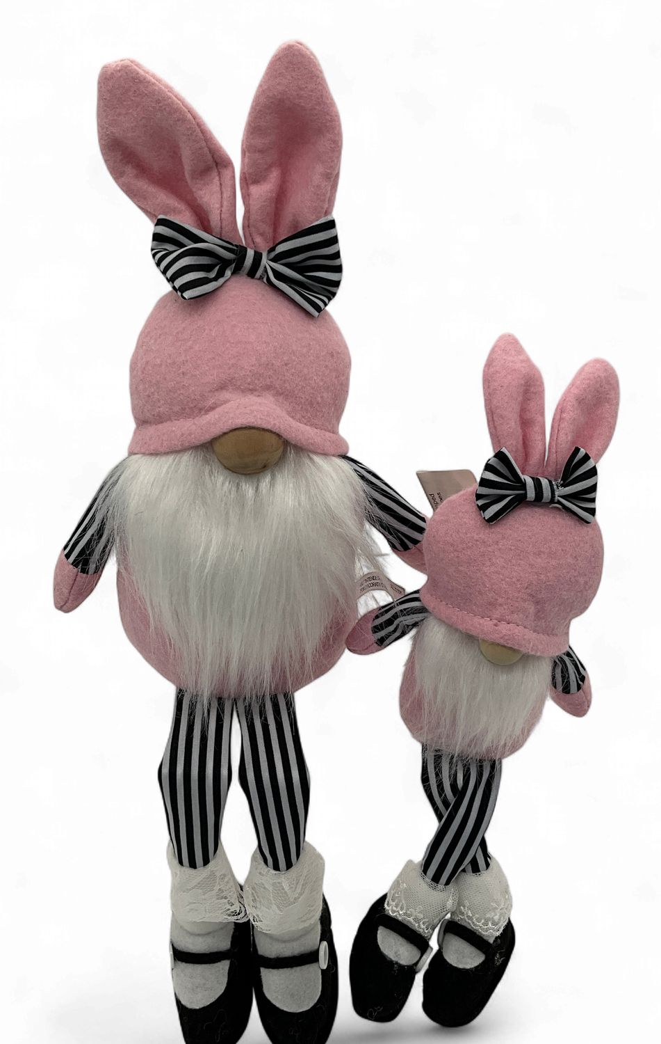 Gnome girl w/black striped legs and shoes dangle legs