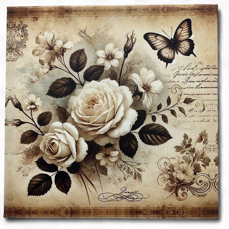 ROSES CREAM with Brown Accent Canvas