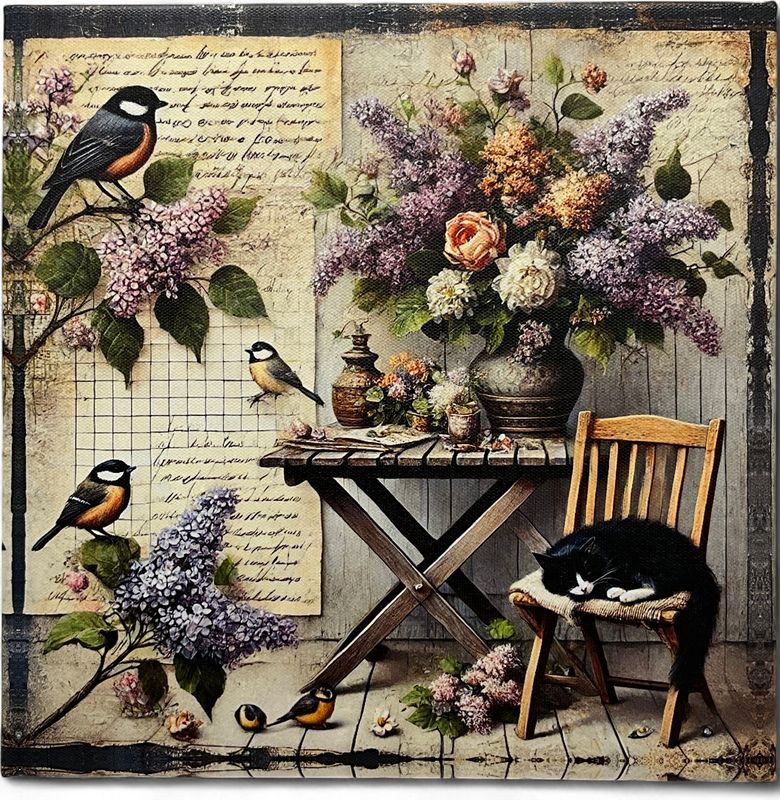 BIRDS FLORAL CATS CANVAS VIC