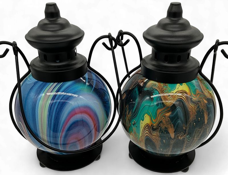 Swirl Blue or Green Hydro Dipped Colored Lantern