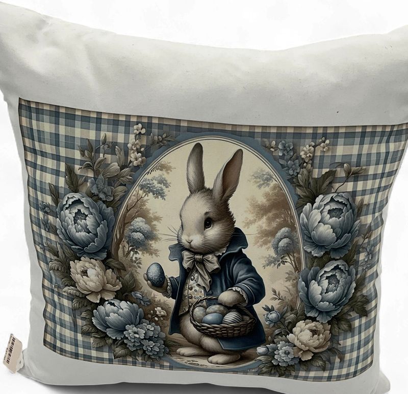 Bunny Victoria Plaid Pillow Blue