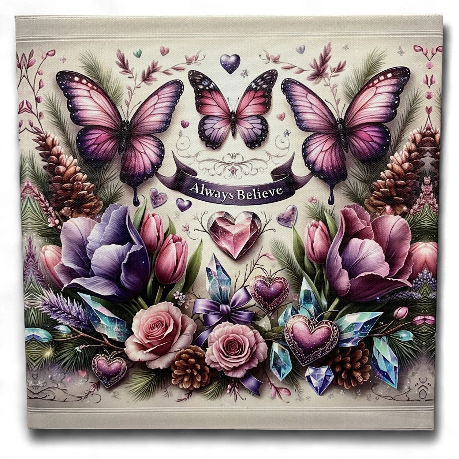 Always Believe Canvas Floral &amp; Butterfly