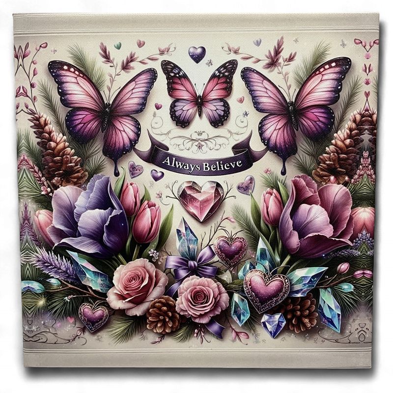 Always Believe Canvas Floral &amp; Butterfly