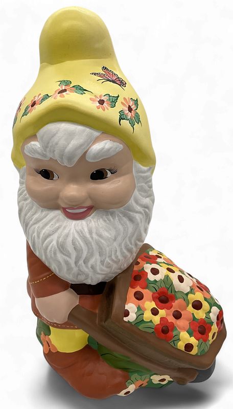 Gnome with wheelbarrow, pastel