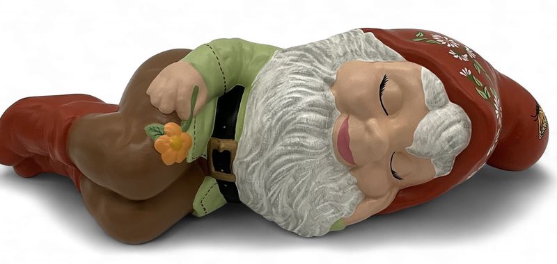 Snoozing Gnome Hand Painted Flowers