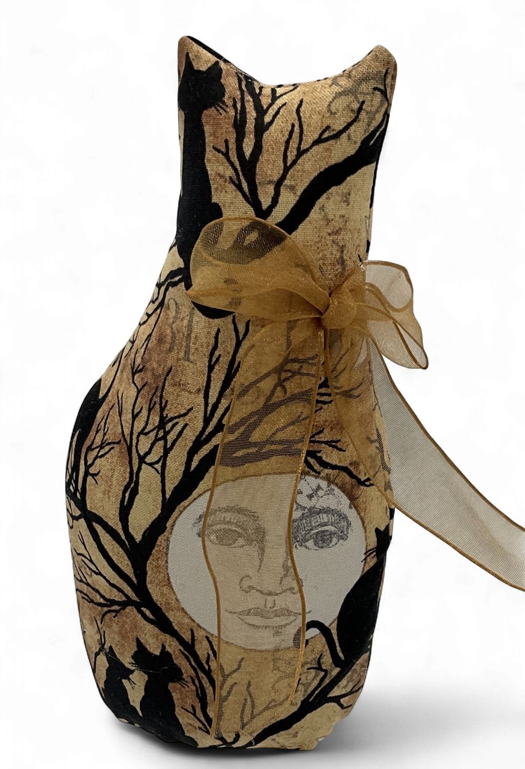 Halloween Cat  in Fabric with Trees and the Moon