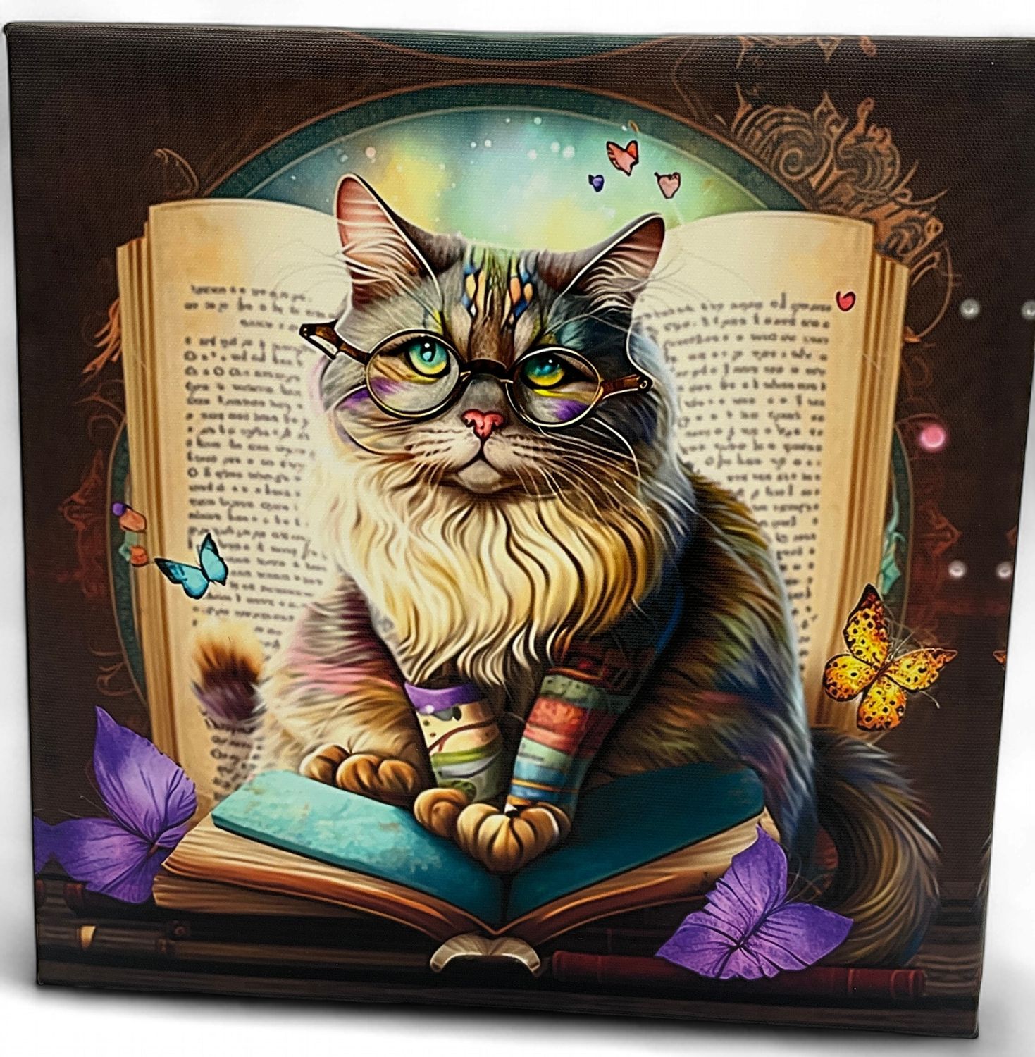 CAT BOOK GLASSES CANVAS