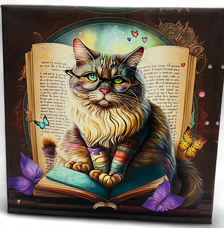 CAT BOOK GLASSES CANVAS